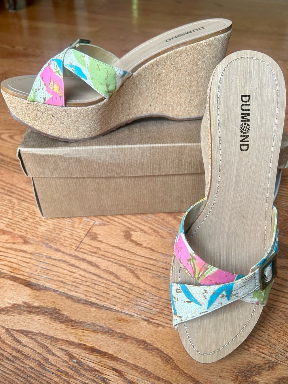 Brazilian Dumond Floral Cork Wedge Sandals - Multicolor